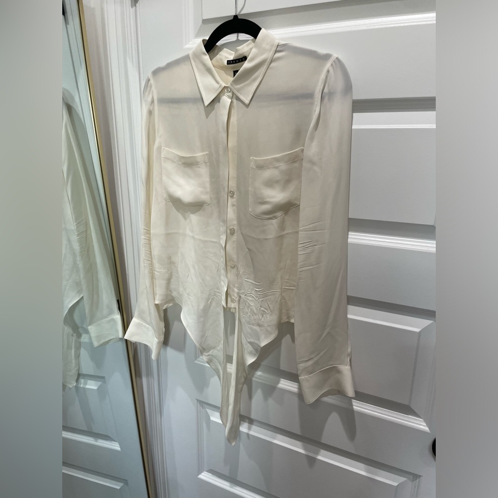 Theory tie front blouse cream white medium